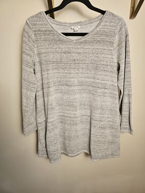 J.Jill Cotton Gray Striped Knit Long-Sleeve Top